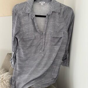 Splendid Gray 3/4 Sleeve Button Down Polo Tunic